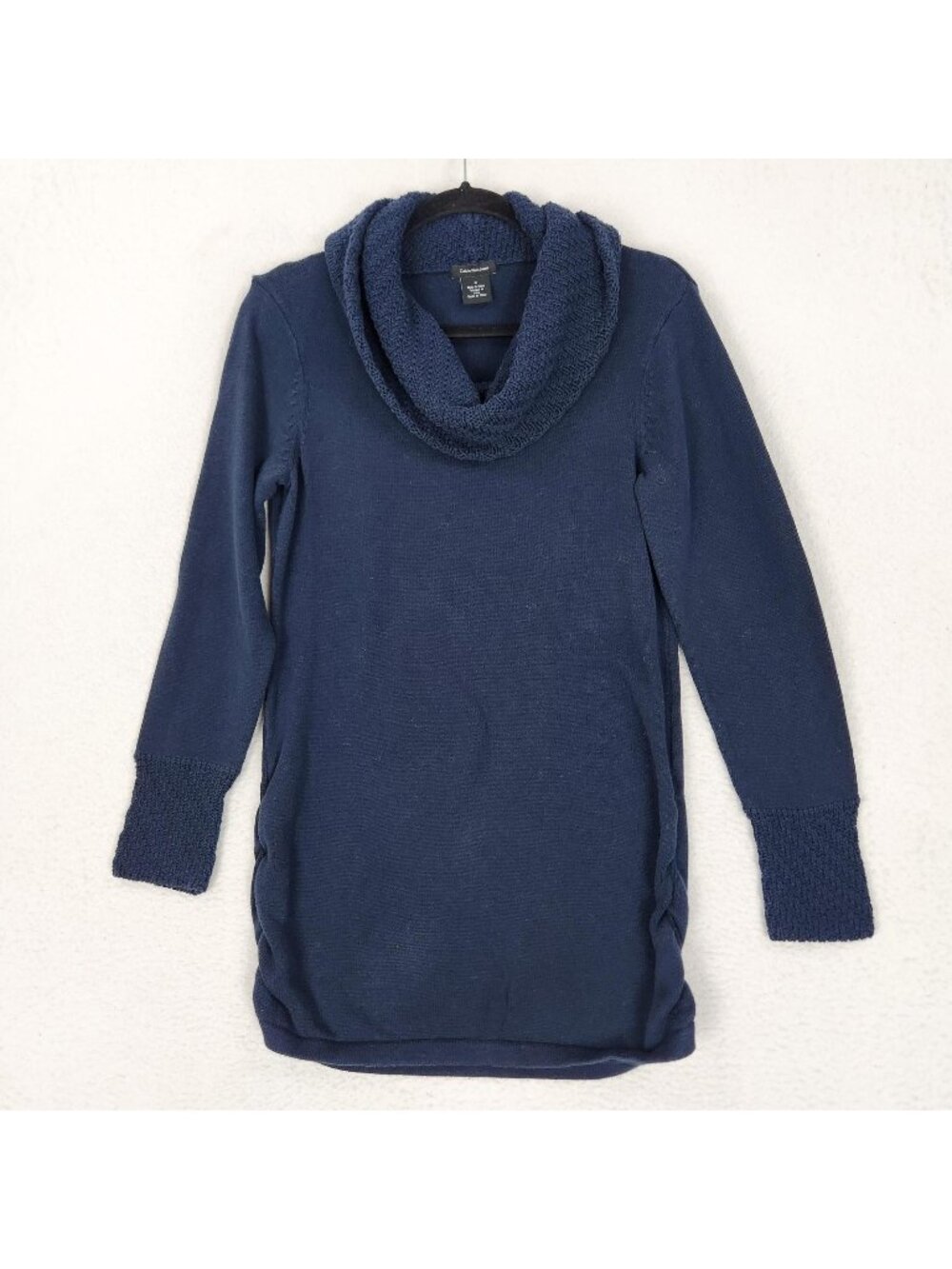 Calvin Klein Sweater Womens Medium Blue Cowl Neck Tunic 100% Cotton Pullover